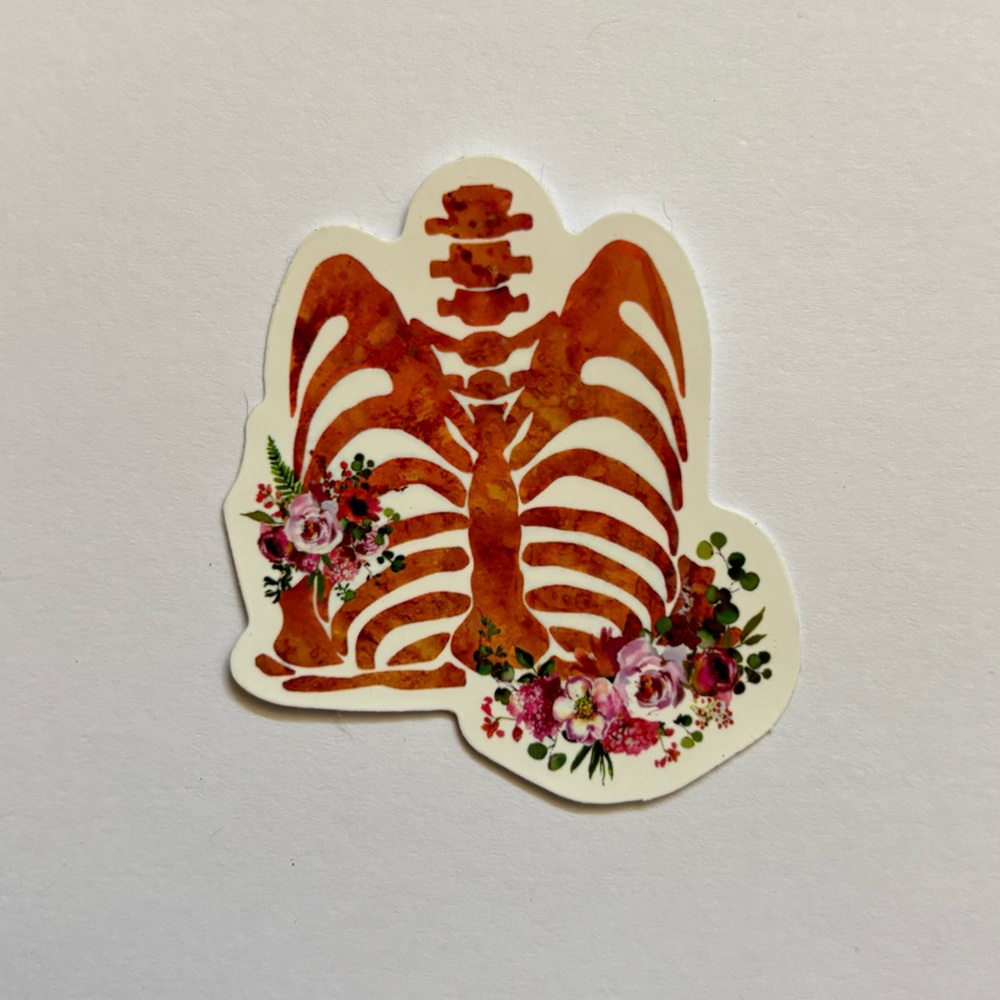 Rust Red Body Skeleton with Florals Waterproof Sticker